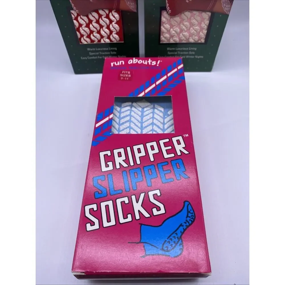 Vintage Snugglesox Snuggle Sox Gripper Slipper Socks Set Lot 3 Pairs NEW Womens